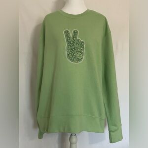 Life is Good Womens XL Green  Flower Floral Peace Sign Graphic Sweatshirt
